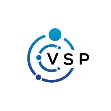 Beyaz arka planda VSP harfli teknoloji logosu tasarımı. VSP yaratıcı baş harfleri IT logosu konsepti. VSP harf tasarımı.