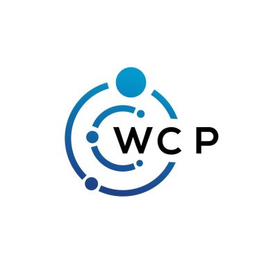 Beyaz arka planda WCP harfli teknoloji logosu tasarımı. WCP yaratıcı baş harfleri IT logosu konsepti. WCP harf tasarımı.
