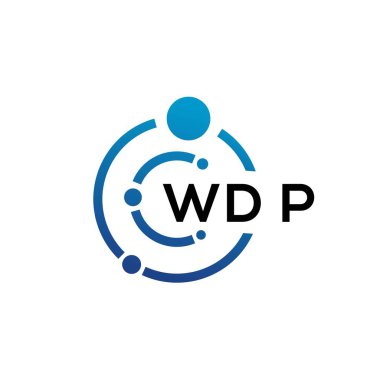 Beyaz arka planda WDP harfli teknoloji logosu tasarımı. WDP yaratıcı baş harfleri IT logosu konsepti. WDP harf tasarımı.