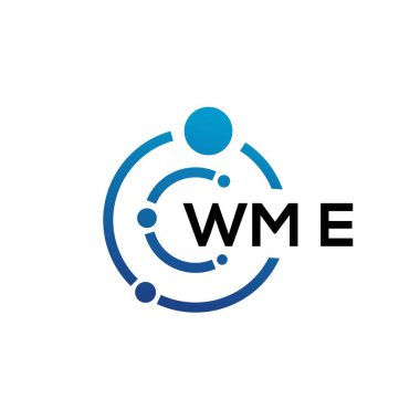 Beyaz arka planda WME harfli teknoloji logosu tasarımı. WME yaratıcı harflerin baş harfleri IT logosu kavramı. WME harf tasarımı.