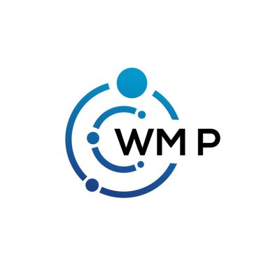 Beyaz arka planda WMP harfli teknoloji logosu tasarımı. WMP yaratıcı baş harfleri IT logosu konsepti. WMP harf tasarımı.