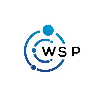 Beyaz arka planda WSP harfli teknoloji logosu tasarımı. WSP yaratıcı baş harfleri IT logosu konsepti. WSP harf tasarımı.