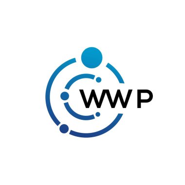Beyaz arka planda WWP harfli teknoloji logosu tasarımı. WWP yaratıcı baş harfleri IT logosu konsepti. WWP harf tasarımı.