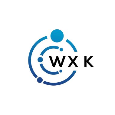 Beyaz arka planda WXK harfli teknoloji logosu tasarımı. WXK yaratıcı harflerin baş harfleri IT logosu kavramı. WXK harf tasarımı.