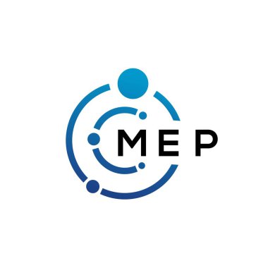 Beyaz arka planda MEP harfli teknoloji logosu tasarımı. MEP yaratıcı harflerin baş harfleri IT logosu kavramı. MEP harf tasarımı.
