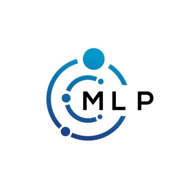 Beyaz arka planda MLP harfli teknoloji logosu tasarımı. MLP yaratıcı baş harfleri IT logosu konsepti. MLP harf tasarımı.