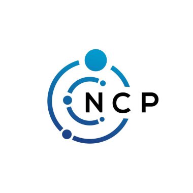 Beyaz arka planda NCP harfli teknoloji logosu tasarımı. NCP yaratıcı harflerin baş harfleri IT logosu konsepti. NCP harf tasarımı.