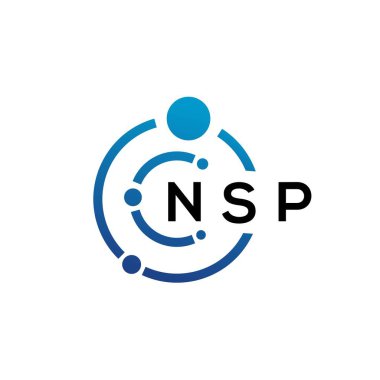 Beyaz arka planda NSP harfli teknoloji logosu tasarımı. NSP yaratıcı harflerin baş harfleri IT logosu konsepti. NSP harf tasarımı.