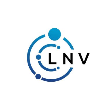 Beyaz arka planda LNV harfli teknoloji logosu tasarımı. LNV yaratıcı baş harfleri IT logosu konsepti. LNV harf tasarımı.