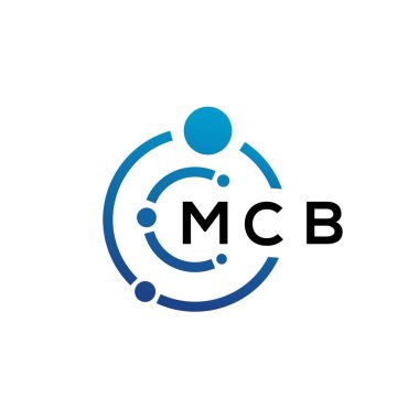 Beyaz arka planda MCB harfli teknoloji logosu tasarımı. MCB yaratıcı harflerin baş harfleri IT logosu konsepti. MCB harf tasarımı.
