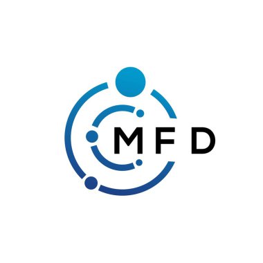 Beyaz arka planda MFD harfli teknoloji logosu tasarımı. MFD yaratıcı harflerin baş harfleri IT logosu konsepti. MFD harf tasarımı.