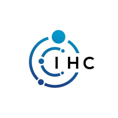 Beyaz arka planda IHC harfli teknoloji logosu tasarımı. IHC yaratıcı harflerin baş harfleri IT logosu kavramı. IHC harf tasarımı.