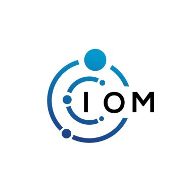 Beyaz arka planda IOM harfli teknoloji logosu tasarımı. IOM yaratıcı harflerin baş harfleri IT logosu kavramı. IOM harf tasarımı.