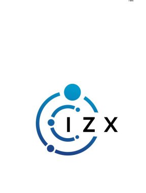 Beyaz arka planda IZX harfli teknoloji logosu tasarımı. IZX yaratıcı baş harfleri IT logosu konsepti. IZX harf tasarımı.