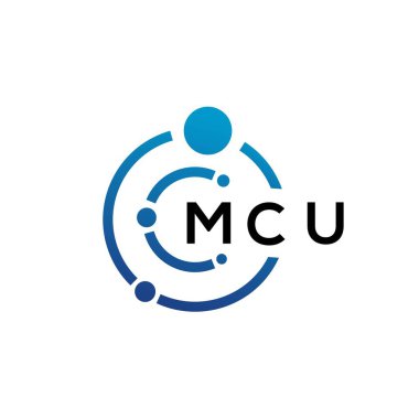 Beyaz arka planda MCU mektup teknolojisi logosu tasarımı. MCU yaratıcı harflerin baş harfleri IT logosu konsepti. MCU harf tasarımı.