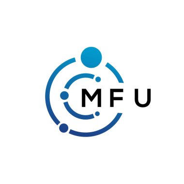 Beyaz arka planda MFU harfli teknoloji logosu tasarımı. MFU yaratıcı harflerin baş harfleri IT logosu konsepti. MFU harf tasarımı.