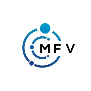 Beyaz arka planda MFV harfli teknoloji logosu tasarımı. MFV yaratıcı harflerin baş harfleri IT logosu konsepti. MFV harf tasarımı.