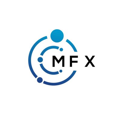 Beyaz arka planda MFX harfli teknoloji logosu tasarımı. MFX yaratıcı baş harfleri IT logosu konsepti. MFX harf tasarımı.