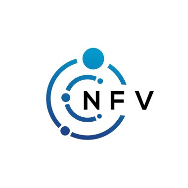 Beyaz arka planda NFV harfli teknoloji logosu tasarımı. NFV yaratıcı baş harfleri IT logosu konsepti. NFV harf tasarımı.