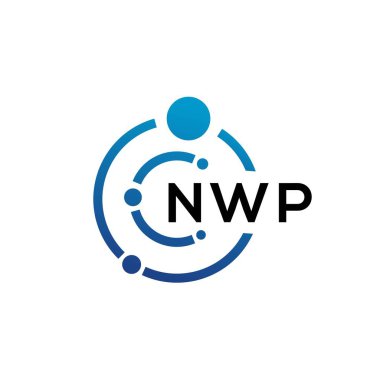 Beyaz arka planda NWP harfli teknoloji logosu tasarımı. NWP yaratıcı baş harfleri IT logosu konsepti. NWP harf tasarımı.