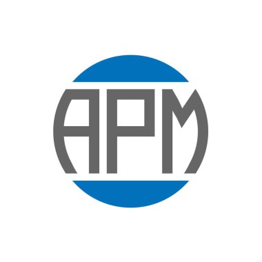 Beyaz arkaplanda APM harf logosu tasarımı. APM yaratıcı paraf daire logosu konsepti. APM harf tasarımı.