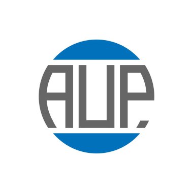 Beyaz arkaplanda AUP harf logosu tasarımı. AUP yaratıcı paraf dairesi logosu. AUP harf tasarımı.