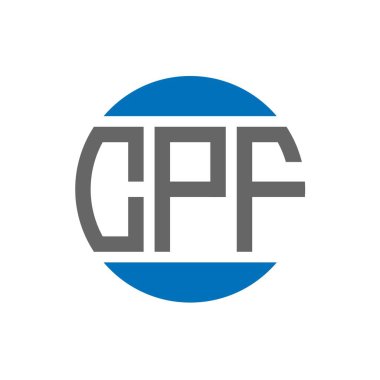 Beyaz arkaplanda CPF harf logosu tasarımı. CPF yaratıcı paraf daire logosu konsepti. CPF harf tasarımı.