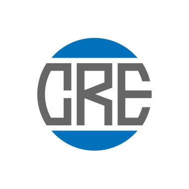 Beyaz arkaplanda CRE harf logosu tasarımı. CRE yaratıcı baş harfler daire logosu konsepti. CRE harf tasarımı.