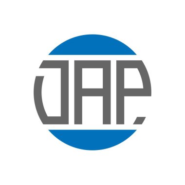 Beyaz arkaplanda DAP harf logosu tasarımı. DAP yaratıcı paraf daire logosu konsepti. DAP harf tasarımı.