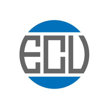 Beyaz arka planda ECU harf logosu tasarımı. ECU yaratıcı paraf dairesi logosu. ECU harf tasarımı.