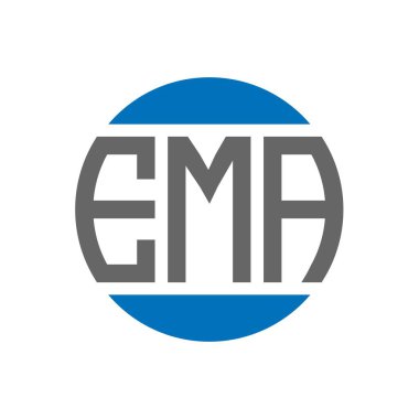 Beyaz arka planda EMA mektup logosu tasarımı. EMA 'nın baş harfleri daire logosu. EMA harf tasarımı.