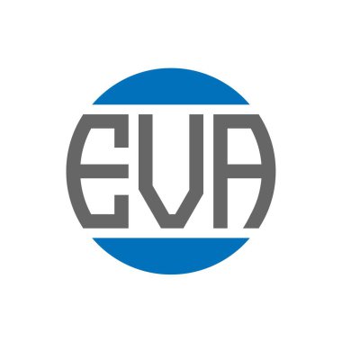 Beyaz arka planda EVA harf logosu tasarımı. EVA yaratıcı paraf dairesi logosu konsepti. EVA harf tasarımı.