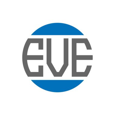 Beyaz arkaplanda EVE harf logosu tasarımı. EVE yaratıcı paraf daire logosu konsepti. EVE harf tasarımı.