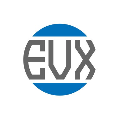 Beyaz arka planda EVX harfli logo tasarımı. EVX yaratıcı paraf dairesi logosu konsepti. EVX harf tasarımı.