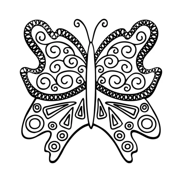 Handgetekend Doodle Silhouet Van Vlinder Zentangle Gestileerd Vector Illustratie Voor — Stockvector