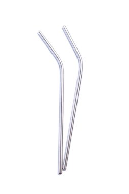 Reusable stainless steel straws isolated on a white, eco friendly zero waste concept, vertical, top view