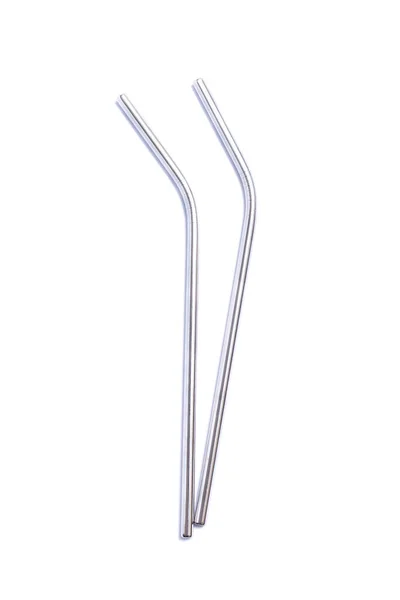 Reusable Stainless Steel Straws Isolated White Eco Friendly Zero Waste — 图库照片