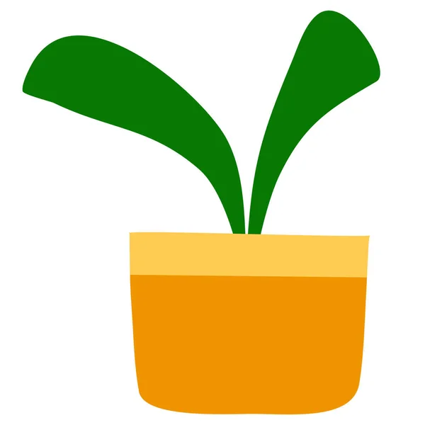 Abstract Green Home Plant Orange Yellow Pot Flat Vector Illustration — Vetor de Stock