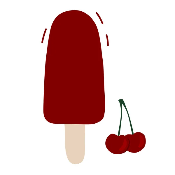 Cherry Ice Cream Lollipop Popsicle Fruits Vector Illustration — Vetor de Stock