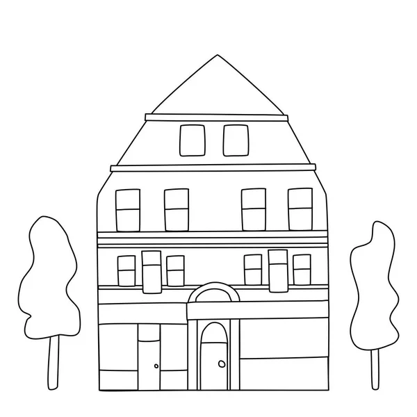 Old Style House Shop Cafe First Floor Flat Vector Outline — Vetor de Stock