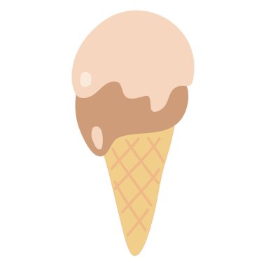 Double chocolate ice cream in waffle cone, flat vector illustration