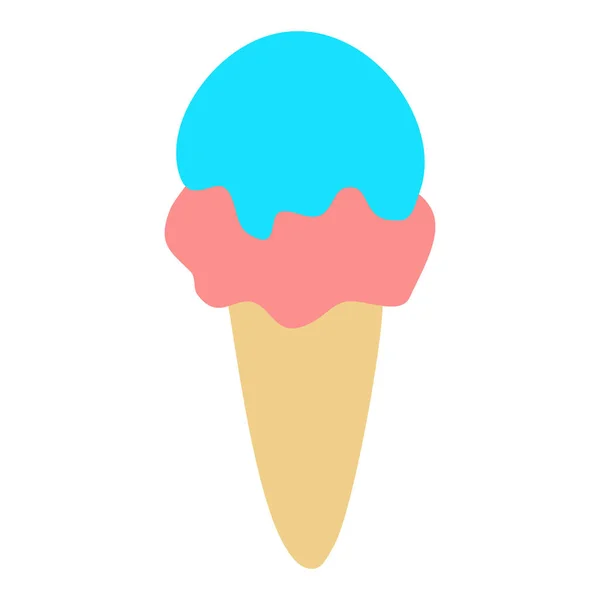 Melting Red Blue Soft Ice Cream Softy Waffle Cone Flat — Stock vektor