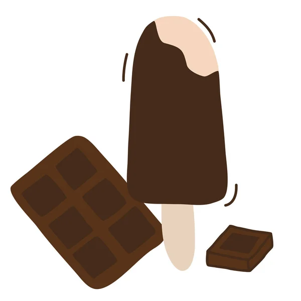 Chocolate Milk Popsicle Ice Cream Bar Stick Flat Vector Illustration — 图库矢量图片