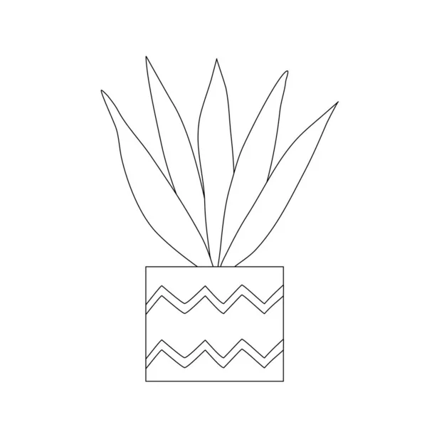 Cartoon Style Aloe Vera Cactus Pot Flat Vector Outline Illustration — Wektor stockowy