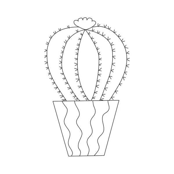Кактус Золотой Бочки Цветком Горшочке Иллюстрация Плоского Векторного Контура — стоковый вектор