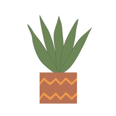Cartoon style aloe vera cactus in pot, flat raster illustration