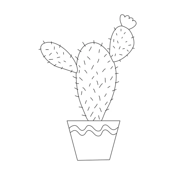 Cactus Angel wing with a flower in a pot, cartoon style flat raster outline illustration