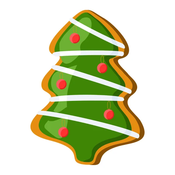 Lebkuchen Weihnachtsbaum Plätzchen Mit Girlanden Und Festlichen Kugeln Vektorillustration — Stockvektor