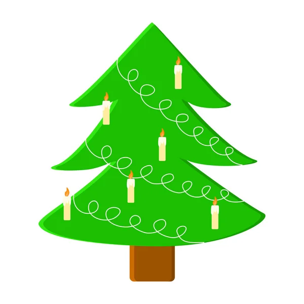 Weihnachtsbaum Mit Girlanden Und Kerzen Geschmückt Vektorillustration — Stockvektor