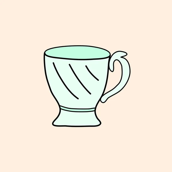 Taza Cerámica Porcelana Anticuada Ilustración Vectores Planos Estilo Garabato — Vector de stock